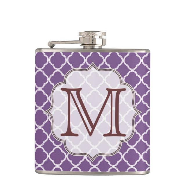 Lavender Quarterfoil Monogram Whiskey Flask (Front)