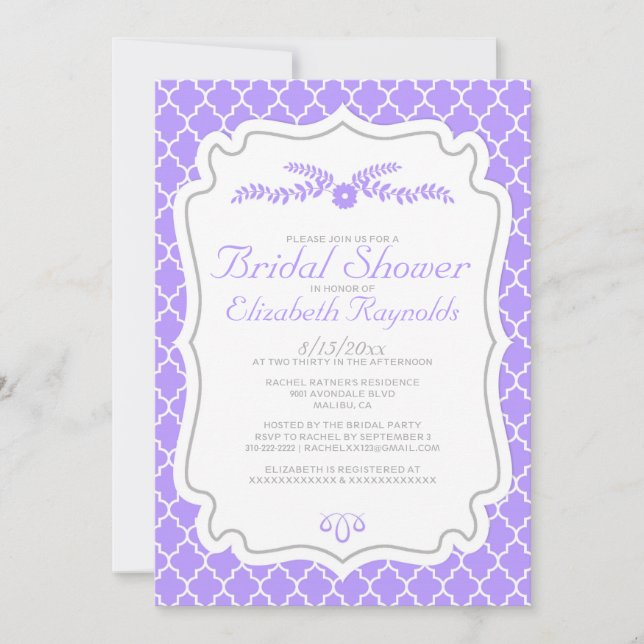 Lavender Quatrefoil Bridal Shower Invitations (Front)
