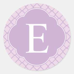 Lavender Quatrefoil Custom Monogram Classic Round Sticker