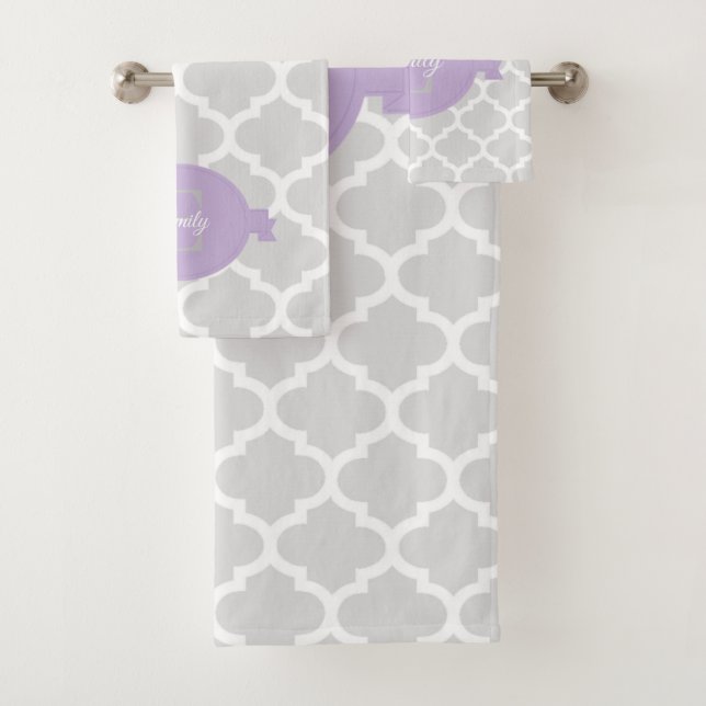 Lavender Quatrefoil Personalised Bath Towel Set (Insitu)