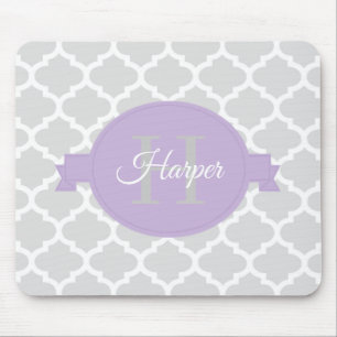 Lavender Quatrefoil Personalised Mouse Pad