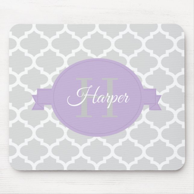 Lavender Quatrefoil Personalised Mouse Pad (Front)