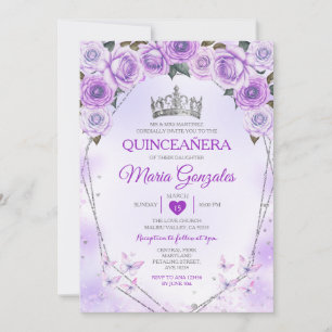 Lavender Quinceañera Crown 15 Anos Butterfly Invitation