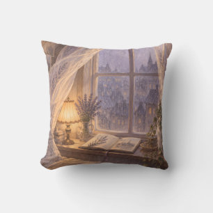 Lavender Rain Window Cosy Vintage Reading Nook Cushion