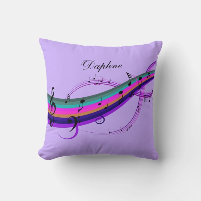 Lavender Rainbow Music Notes Personalised Pillow (Front)