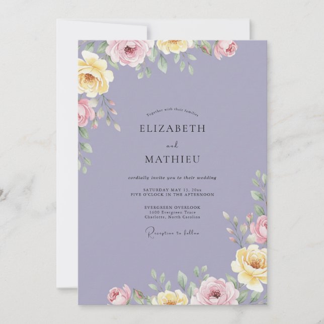 Lavender Ranunculus Eucalyptus Wedding Invitation (Front)