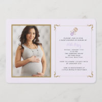 Lavender Rattle Photo Baby Shower Invitation