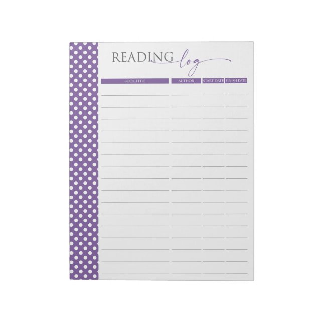Lavender Reading Log Pages Notepad (Rotated)