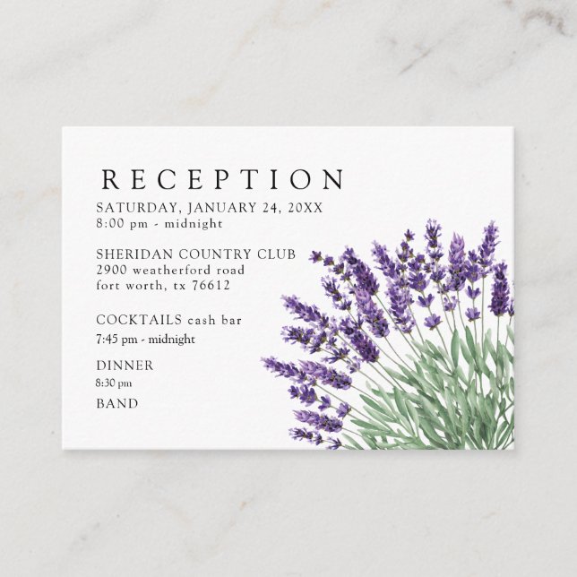 Lavender Reception Cash Bar Wedding Enclosure Card (Front)