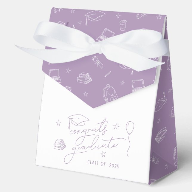 Lavender Retro Hand Drawn Personalised Graduation Favour Box (Front)