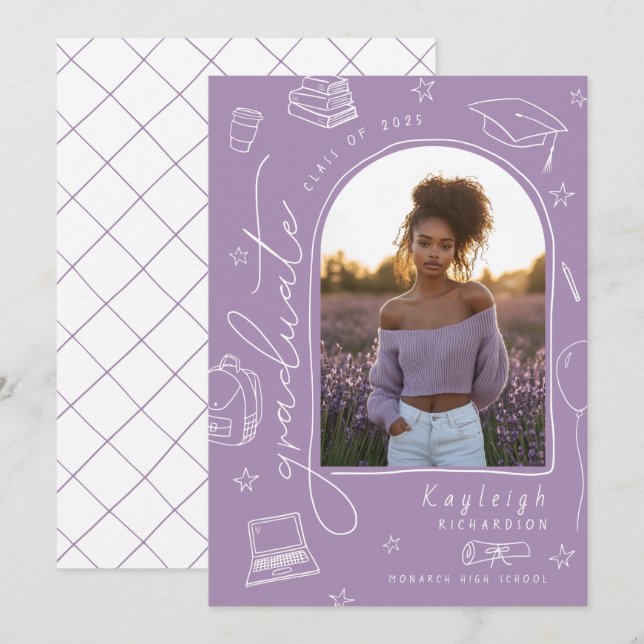 Lavender Retro Photo Graduation Announcement (Front/Back)