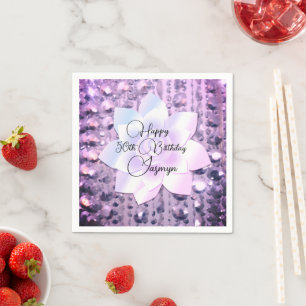 Lavender Rhinestones Personalised Birthday Napkin