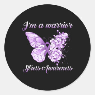 Lavender Ribbon Butterfly I’m A Warrior Stress Awa Classic Round Sticker