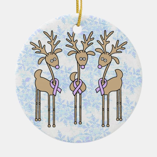 Lavender Ribbon Reindeer - General Cancer Ceramic Ornament (Front)