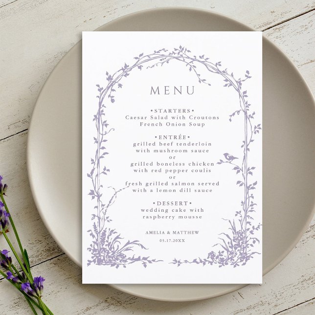 Lavender Romantic Botanical Arch Garden Wedding Menu (Creator Uploaded)