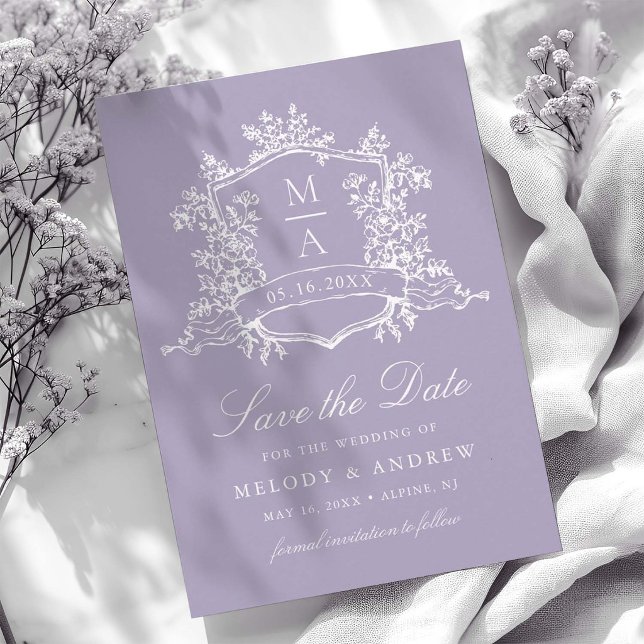 Lavender Romantic Floral Crest Wedding Save The Date (Creator Uploaded)