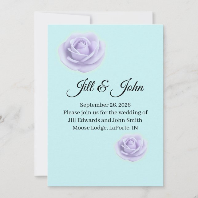  Lavender Rose and Blue Wedding Announcement (Front)