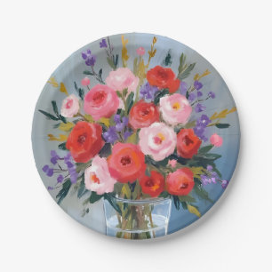 Lavender Rose Bouquet Flowers Painting Floral Paper Plate