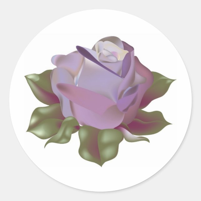 Lavender Rose Bud with Leaves Classic Round Sticker (Front)
