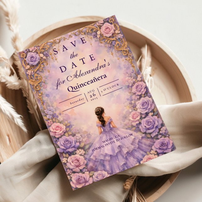 Lavender Rose Fairytale Quinceañera Save The Date (Creator Uploaded)