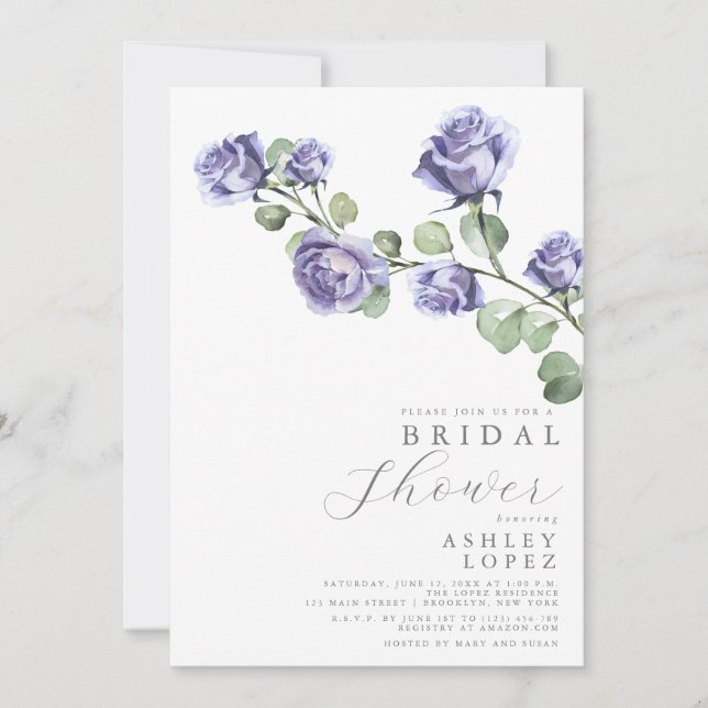 Lavender Rose Floral Elegant Minimal Bridal Shower Invitation (Front)