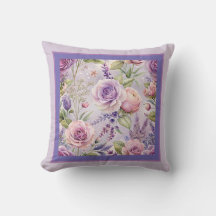 Lavender Rose Floral Throw Pillow