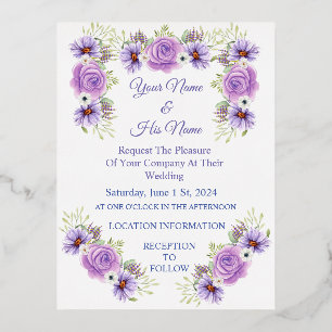 Lavender Rose Floral Thunder_Cove Foil Invitation Postcard