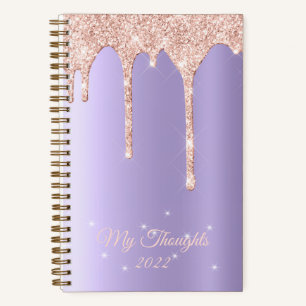 Lavender Rose Gold Drip Glitter Custom Text Diary Notebook