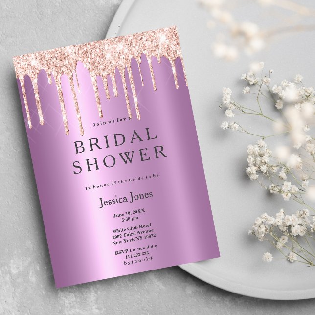 Lavender rose gold glitter drips Bridal Shower  Invitation (Lavender rose gold glitter drips Bridal Shower )