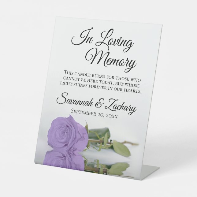 Lavender Rose In Loving Memory Wedding Memorial Pedestal Sign (Front)