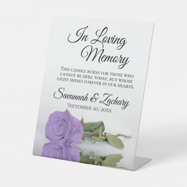 Lavender Rose In Loving Memory Wedding Memorial Pedestal Sign (Front)