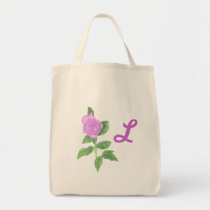 Lavender Rose Painting, Monogram Tote Bags