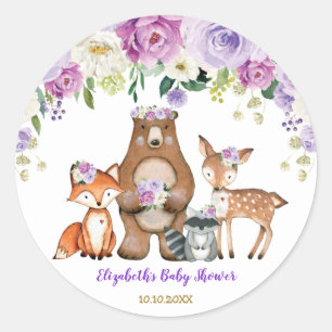 Lavender Rose Peony Woodland Baby Shower Birthday Classic Round Sticker