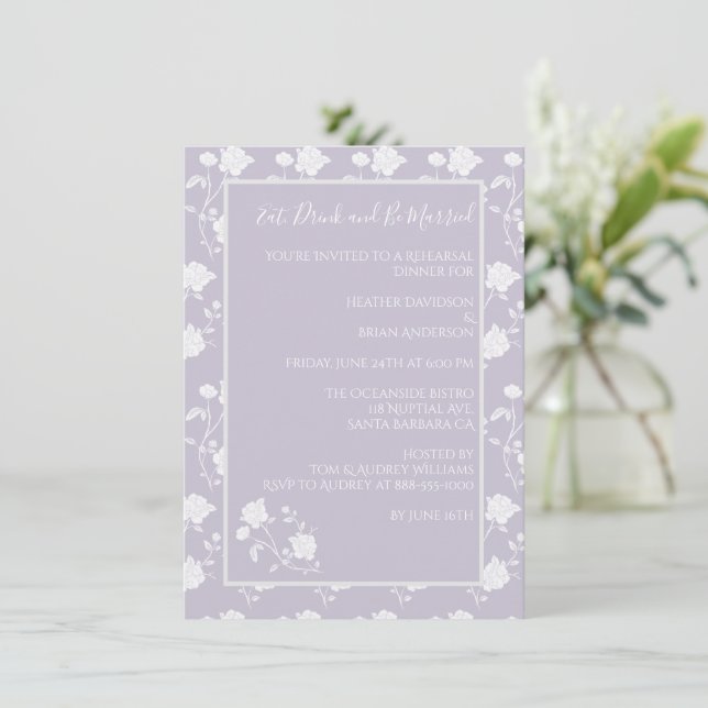 Lavender Rose Rehearsal Dinner Invitation (Standing Front)