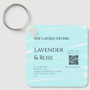 Lavender rose soy candle business add q r code tex key ring