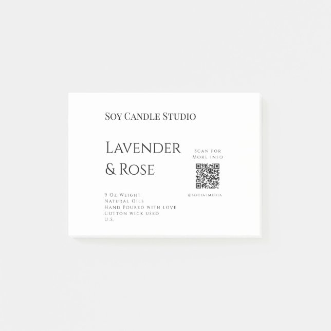Lavender rose soy candle business add q r code tex post-it notes (Front)
