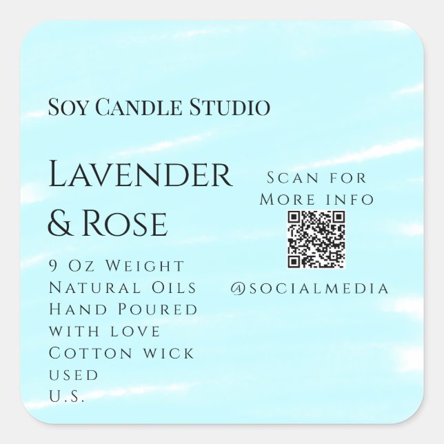 Lavender rose soy candle business add q r code tex square sticker (Front)