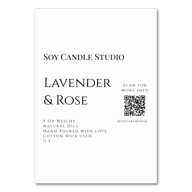 Lavender rose soy candle business add q r code tex table number (Front)