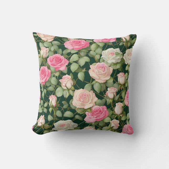 Lavender Rose Vine Pillow – Timeless Floral Elegan (Front)