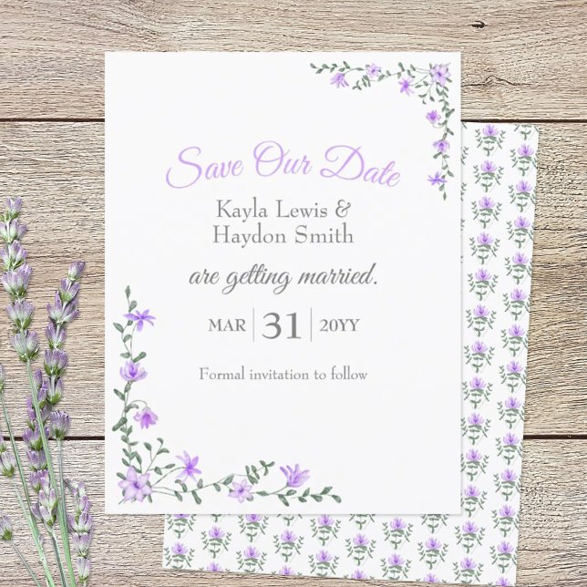 Lavender Rose Vines Wedding Save Our Date Invitation (lavender flowers Save Our Date wedding stationery)
