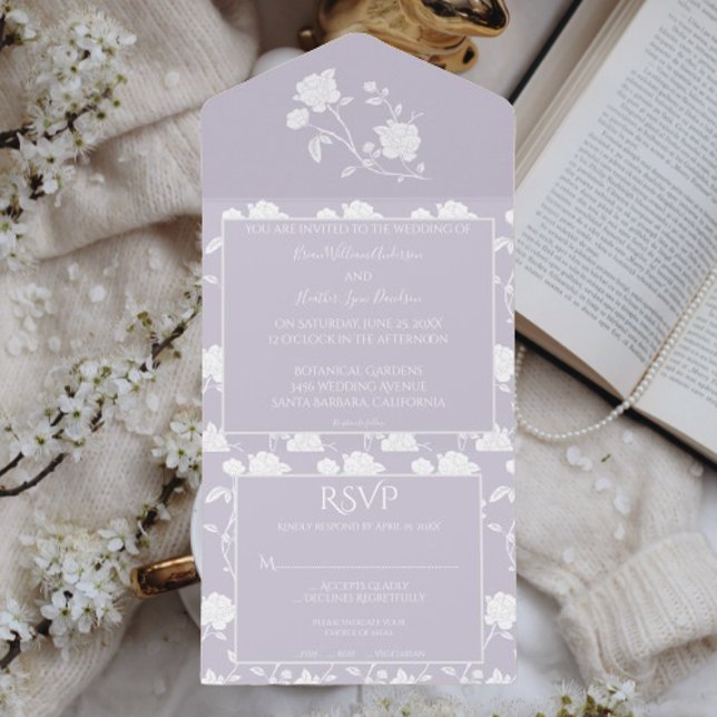 Lavender Rose Wedding All In One Invitation (Lavender Rose All in One Wedding Invitation)
