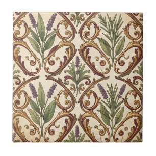 Lavender Rosemary Gold Scroll Pattern Ceramic Tile