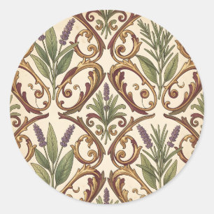 Lavender Rosemary Gold Scroll Pattern Classic Round Sticker