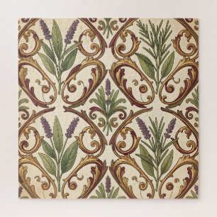 Lavender Rosemary Gold Scroll Pattern  Jigsaw Puzzle