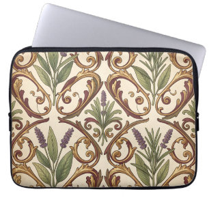 Lavender Rosemary Gold Scroll Pattern Laptop Sleeve