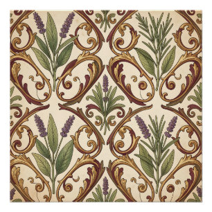 Lavender Rosemary Gold Scroll Pattern  Poster