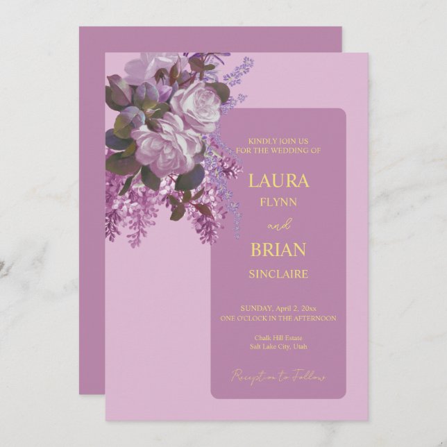 Lavender, Roses and Lilacs, Wedding Invitation (Front/Back)