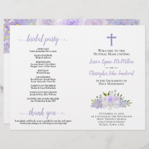 Lavender Roses & Blossoms Catholic Wedding Program