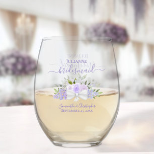 Lavender Roses Bridesmaid Maid of Honour Gift Stemless Wine Glass