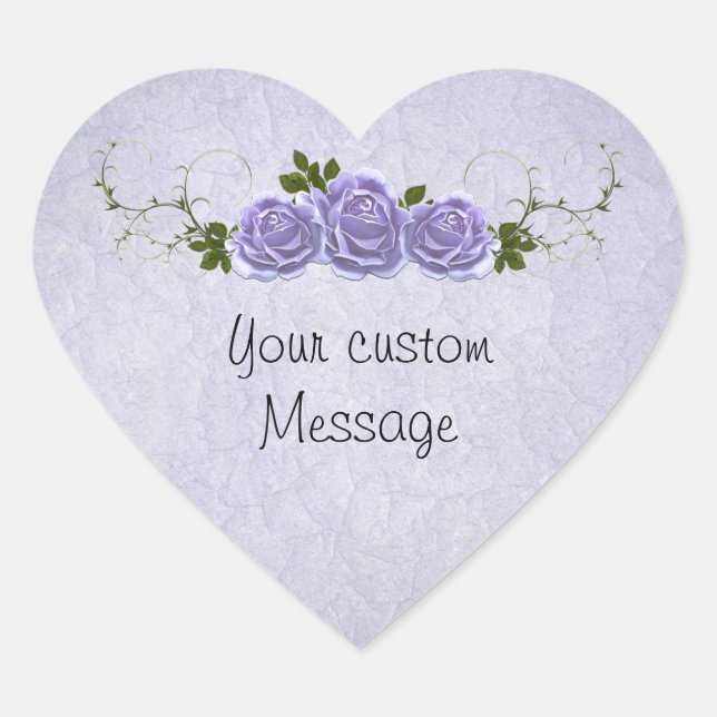 Lavender Roses Customisable Heart Sticker (Front)